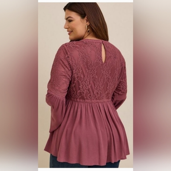 Torrid Peplum Bell Sleeve Top Size 6X Stretch Lace Knit Bodice Fairycore Tunic - Picture 2 of 15